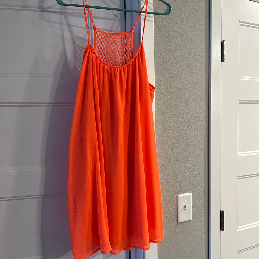 Vibrant Orange Mesh-Back Dress